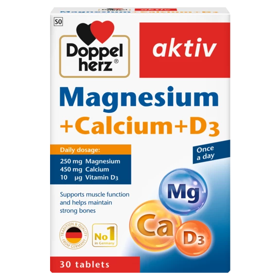 Illustration of the product packaging Doppelherz aktiv Magnesium+Calcium+D3 front view